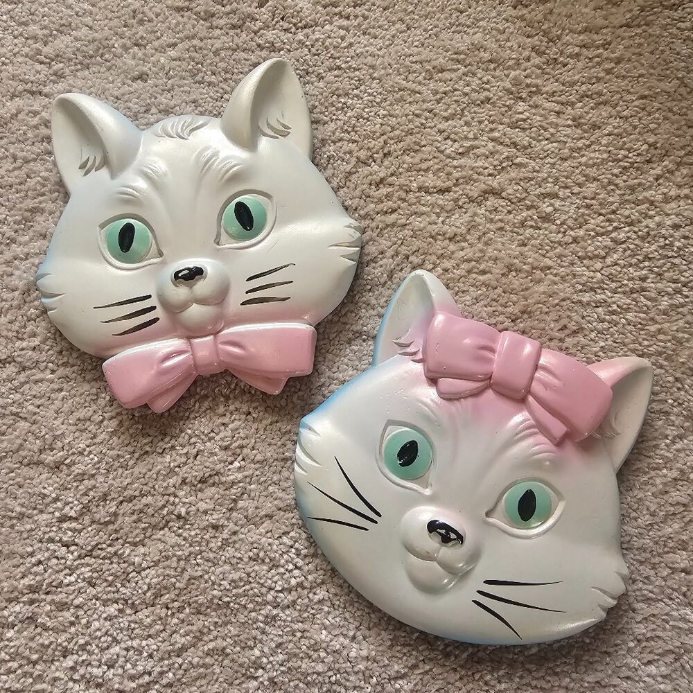 Vintage 1974 Miller Studio Chalkware Cat Wall Hangings